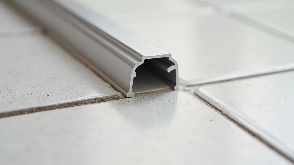 Aluminum floor track fixed with adhesive without drilling