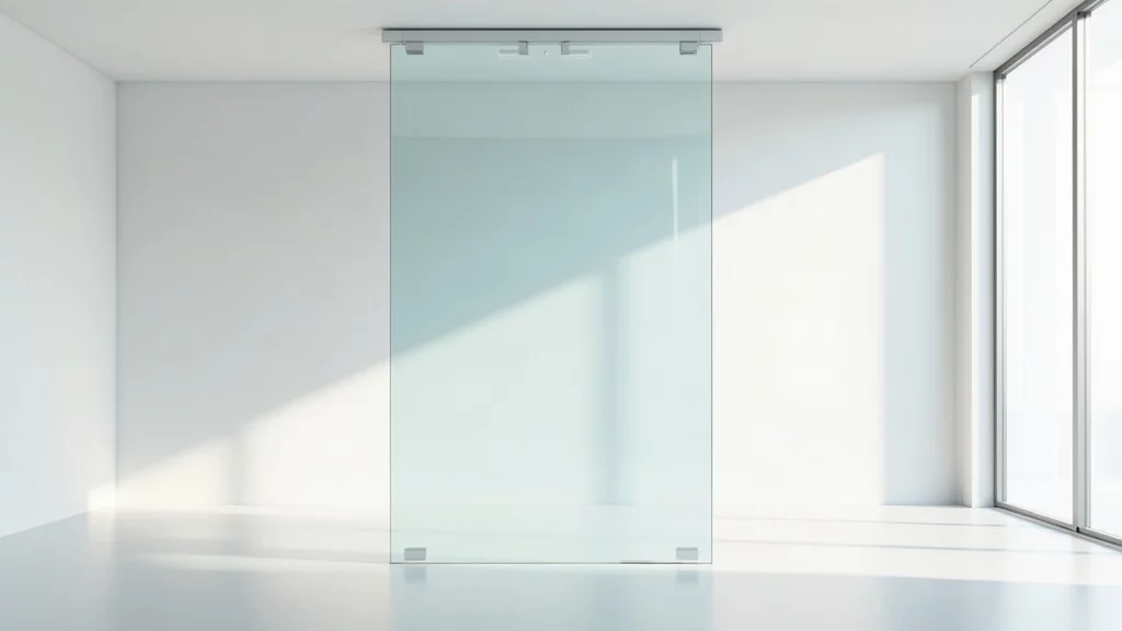 Spotless glass partition reflecting light in empty room