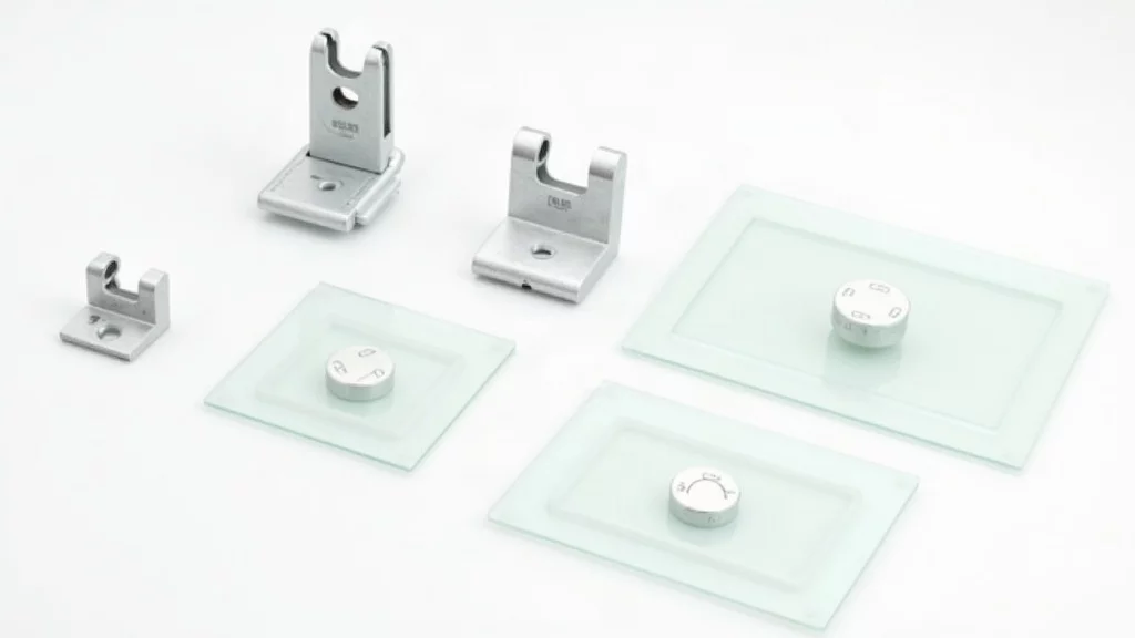 Comparison of glass wall mounting brackets on white background