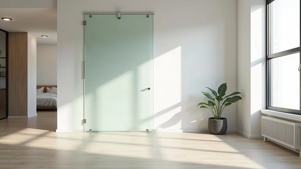 Glass partition dividing studio apartment zones
