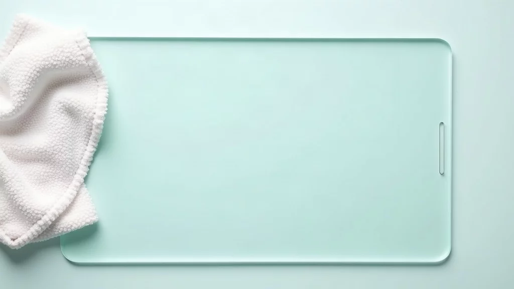 Clean glass surface with soft cleaning cloth nearby
