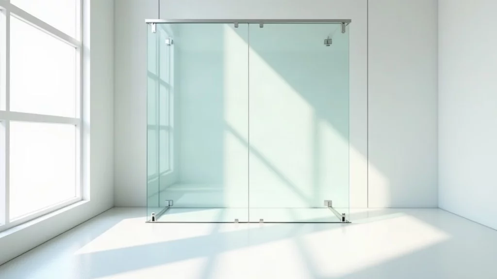 Minimalist living room with invisible glass partition and clean lines