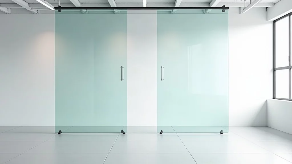 Sliding glass wall panel in modern interior setting