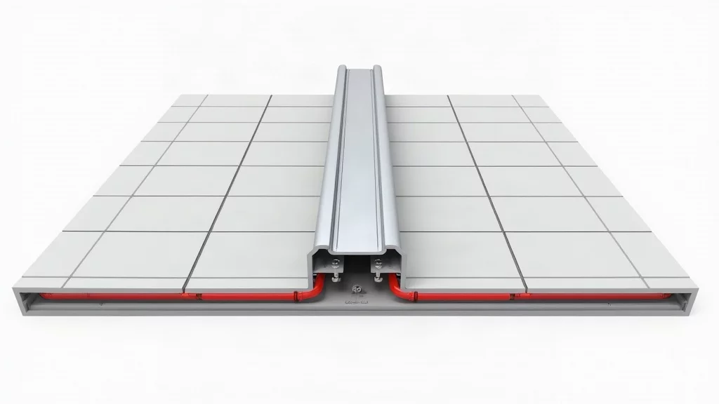 Aluminum partition track installed on floor with heating pipes underneath