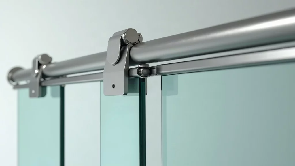 Roller mechanism for sliding glass partition close up