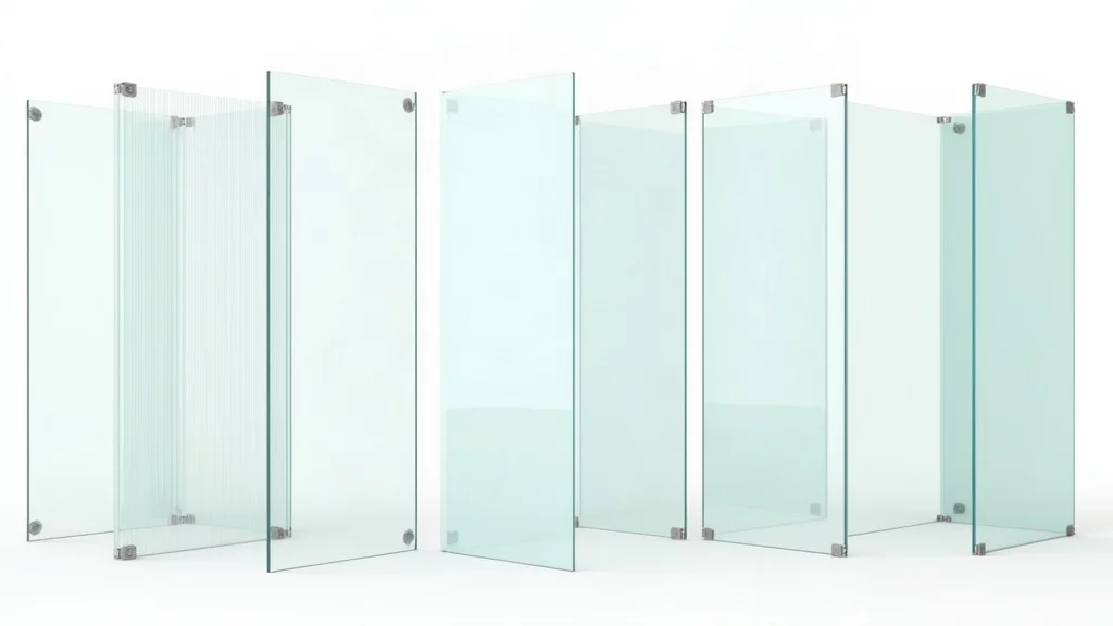 Different glass partition panels arranged side by side